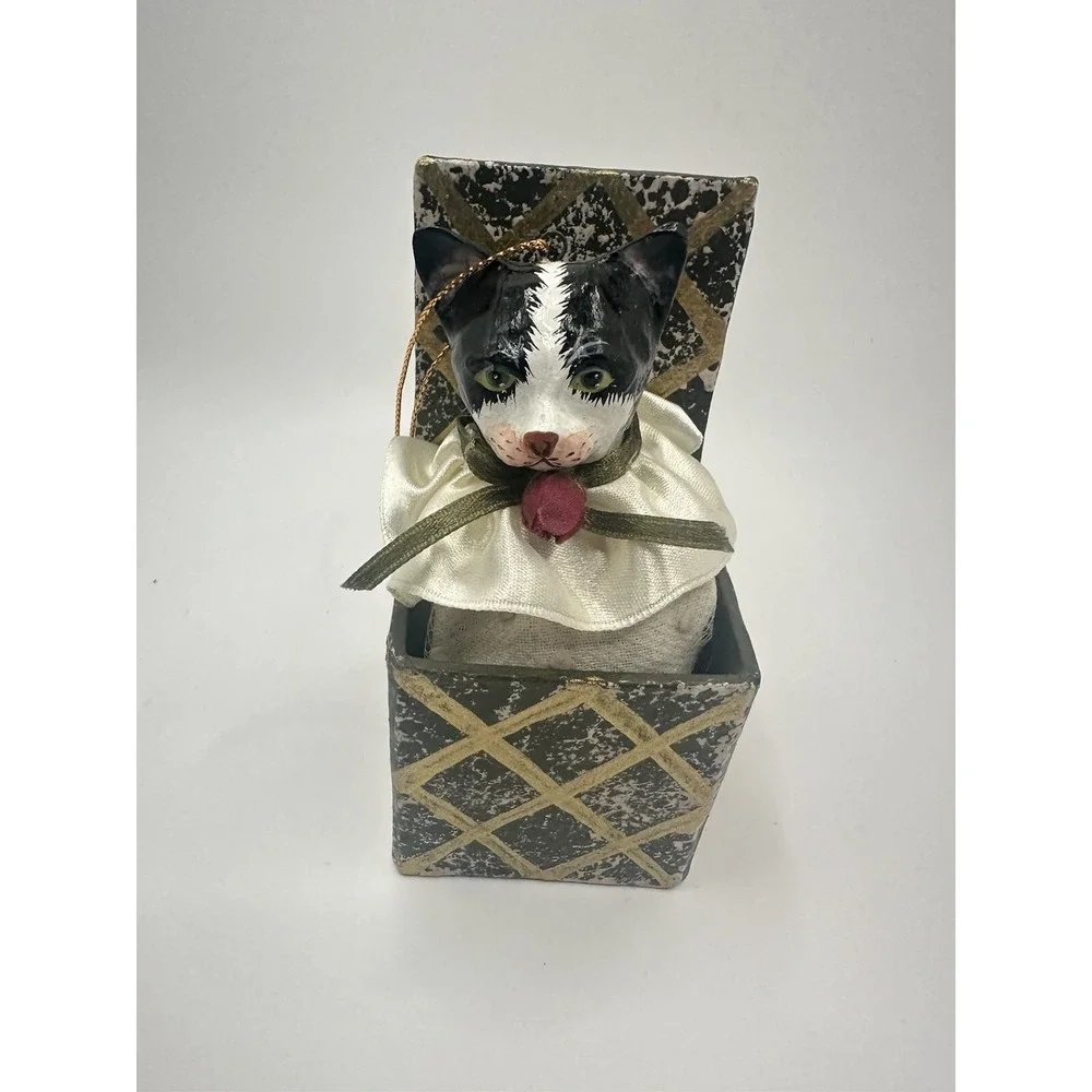 Black And White CAT In A Box Ornament